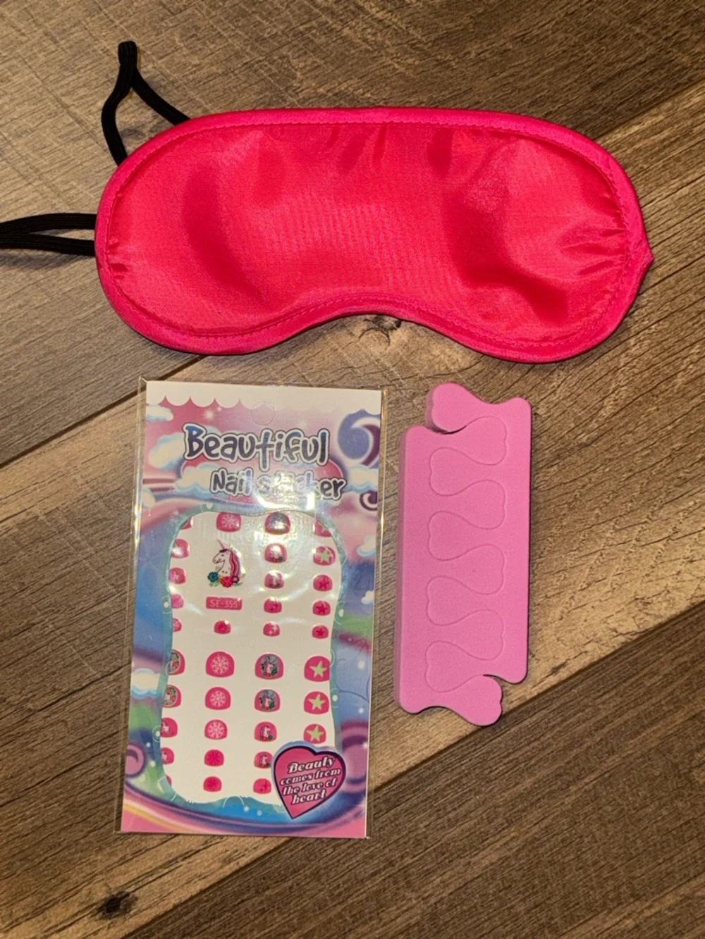 Girls Spa Day Gift Pack Set | Sleep Mask Nail Stickers Rainbow Hair Clips Totes